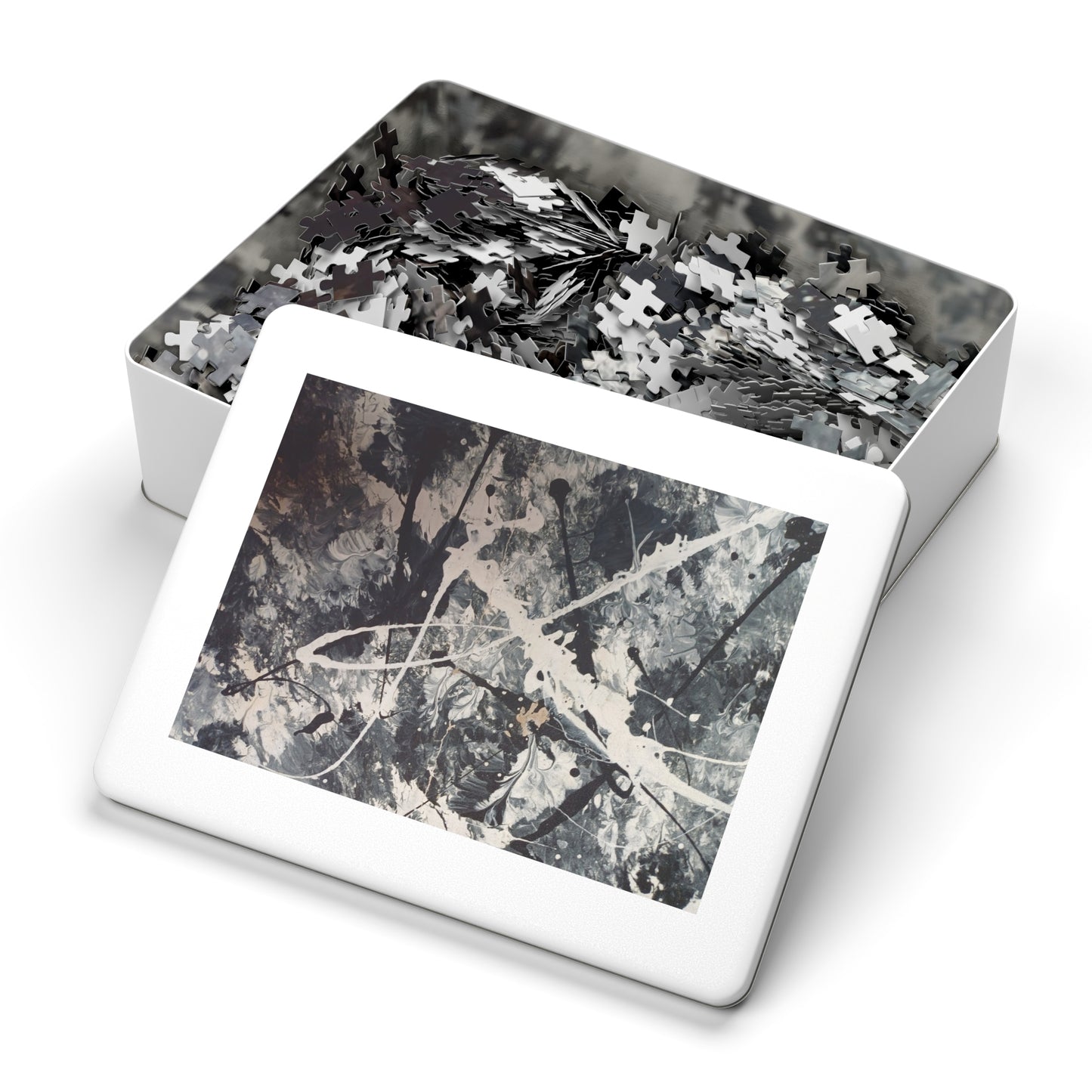 Abstract Black & White Jigsaw Puzzle with Tin. 6 variants upto 2000 pieces.