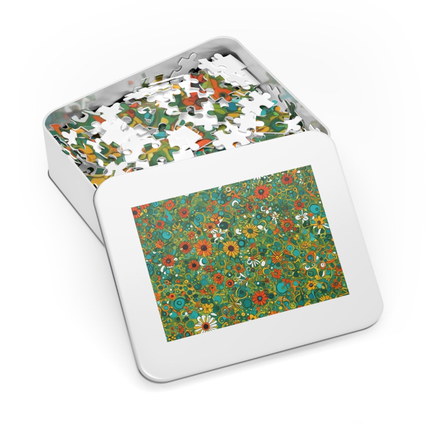 Vibrant Floral Jigsaw Puzzle with Tin