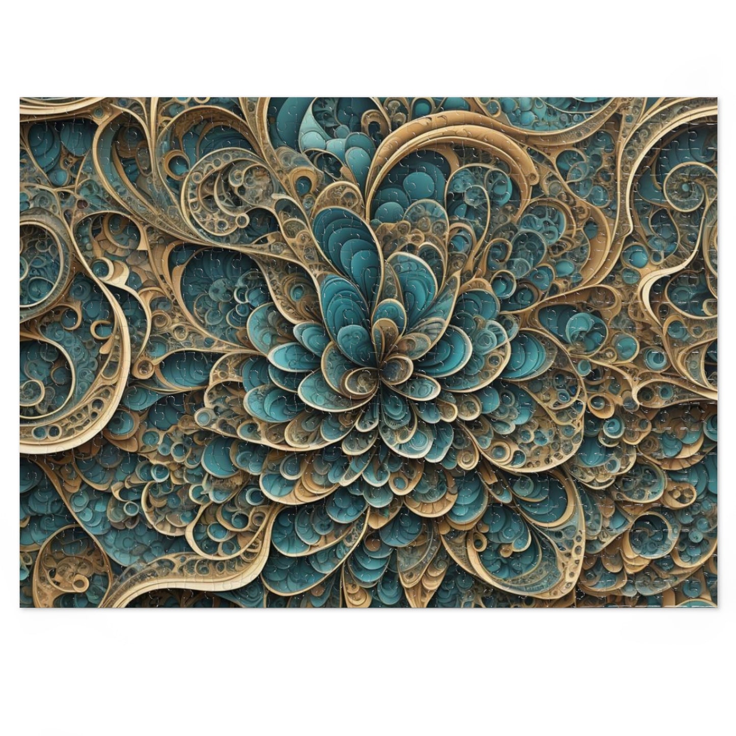 SWIRL BluGold Abstract flower Jigsaw Puzzle with Tin,  30 - 2000 pieces.