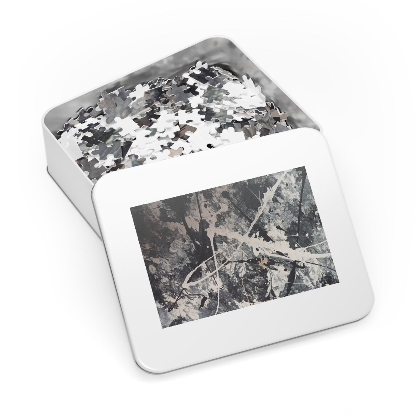Abstract Black & White Jigsaw Puzzle with Tin. 6 variants upto 2000 pieces.