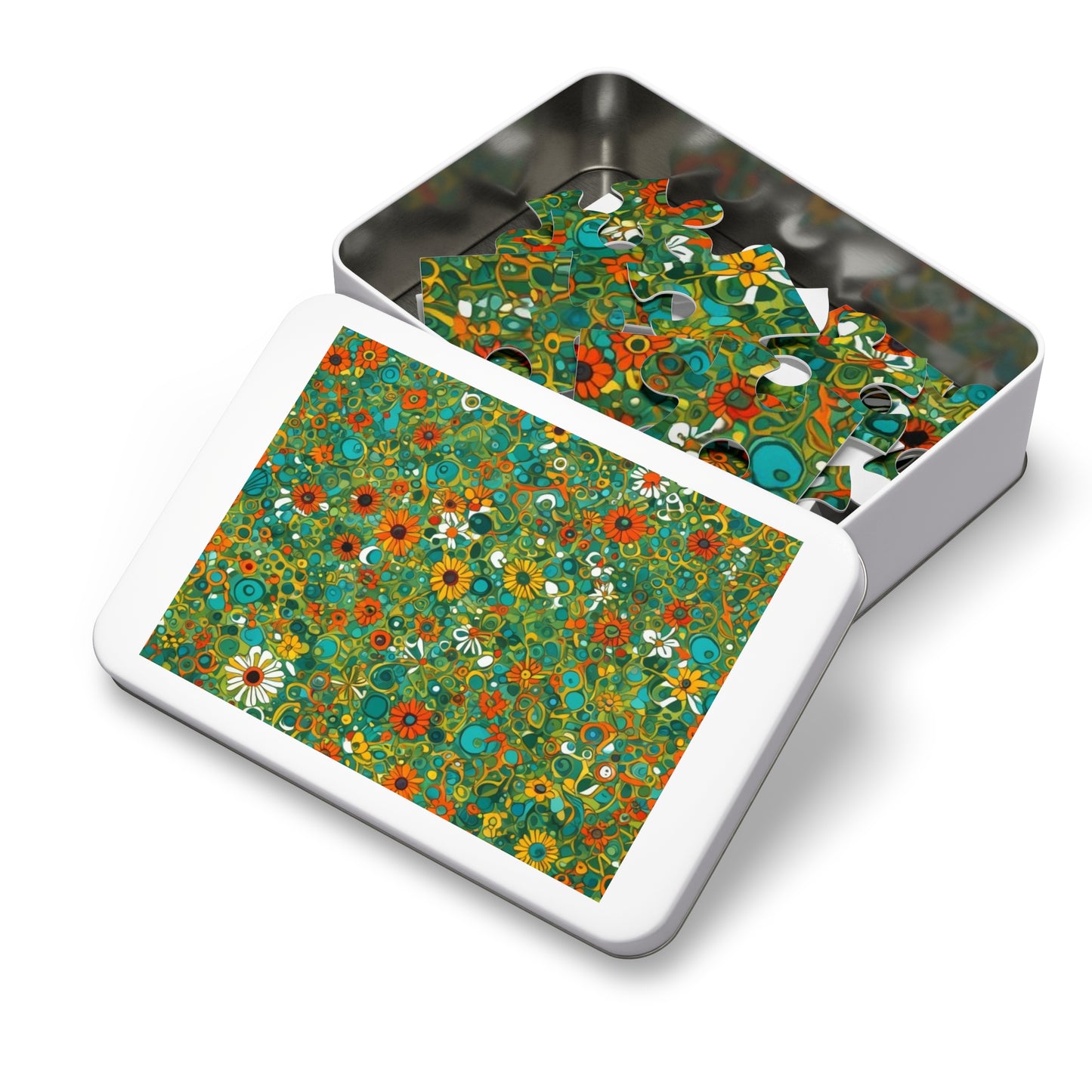 Vibrant Floral Jigsaw Puzzle with Tin