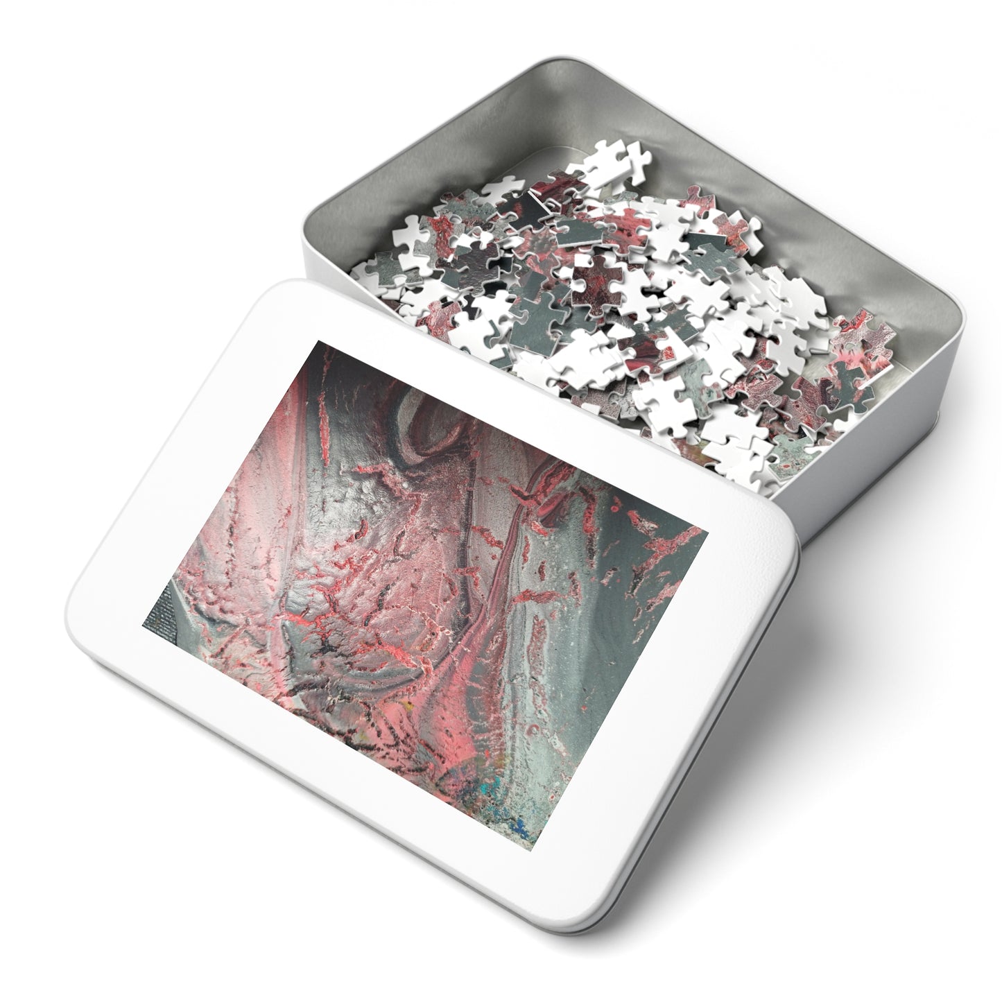 Abstract Pink Splash Jigsaw Puzzle with tin. 6 variants upto 2000 pieces.