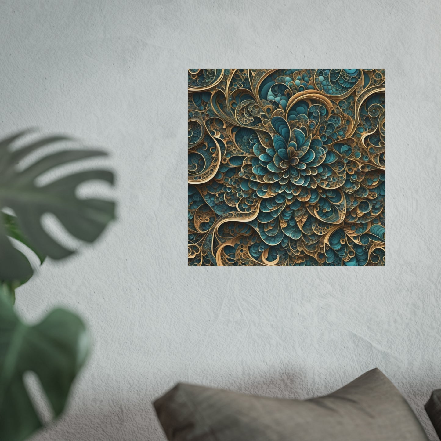Intricate Floral Fine Art Posters, Wall Decor Art, Home Aesthetic [blue/gold 1]