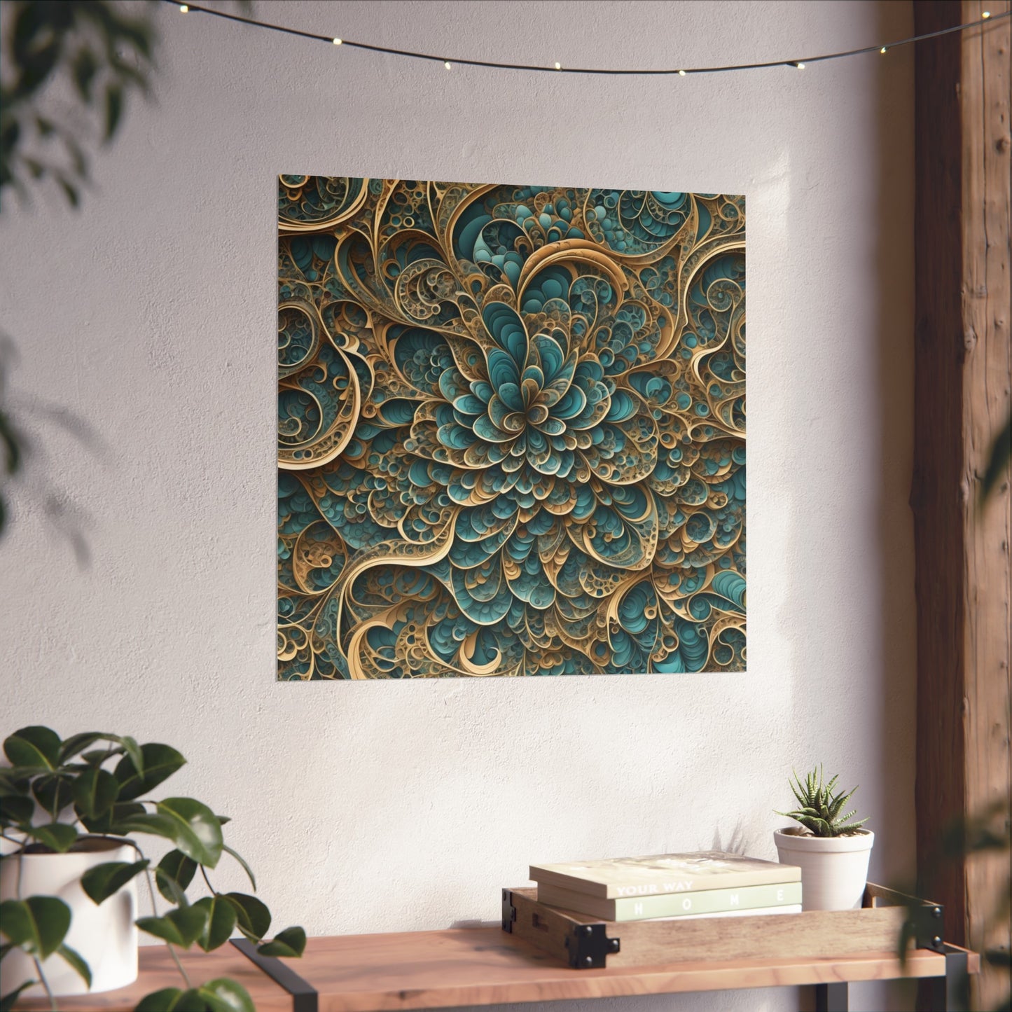 Intricate Floral Fine Art Posters, Wall Decor Art, Home Aesthetic [blue/gold 1]