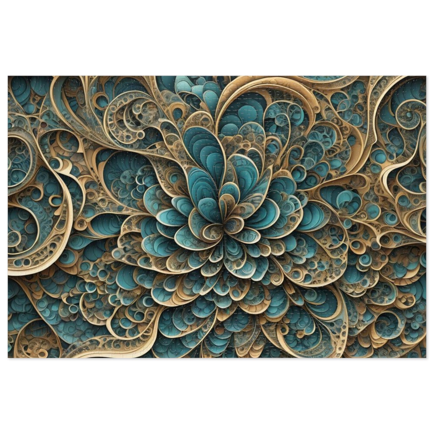 SWIRL BluGold Abstract flower Jigsaw Puzzle with Tin,  30 - 2000 pieces.
