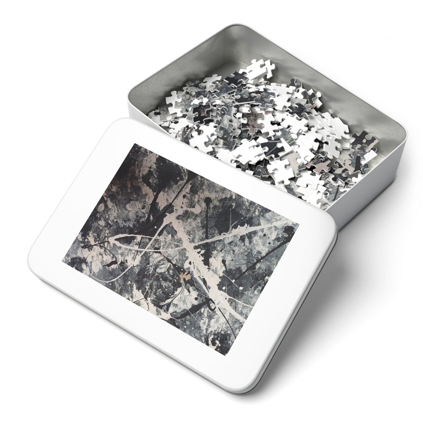 Abstract Black & White Jigsaw Puzzle with Tin. 6 variants upto 2000 pieces.