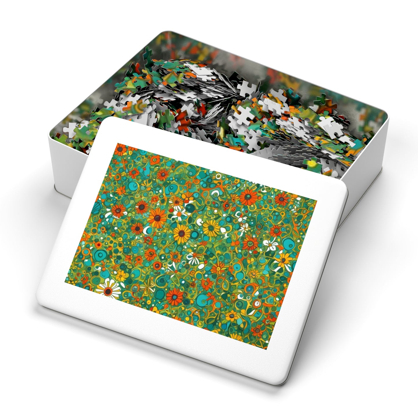 Vibrant Floral Jigsaw Puzzle with Tin
