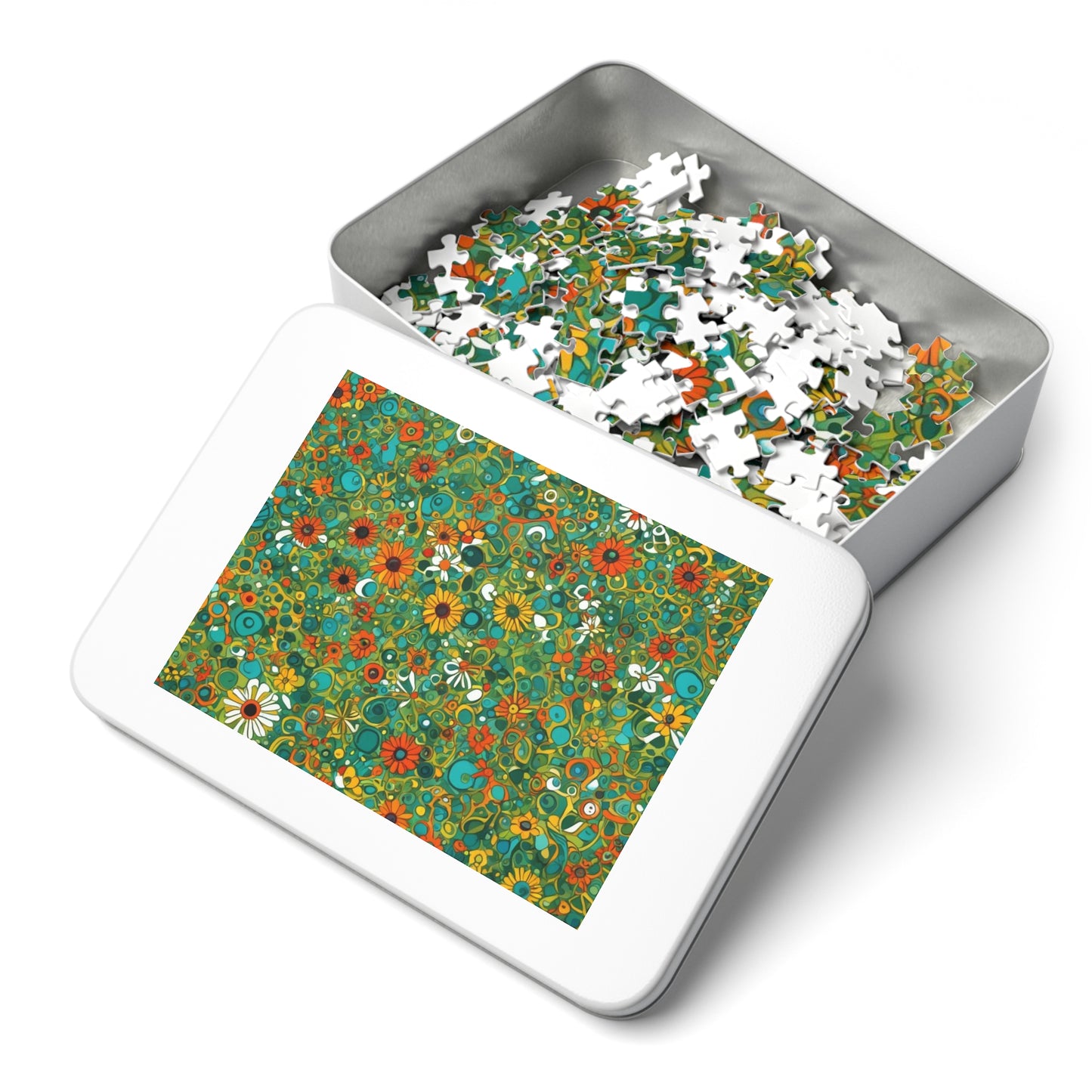 Vibrant Floral Jigsaw Puzzle with Tin