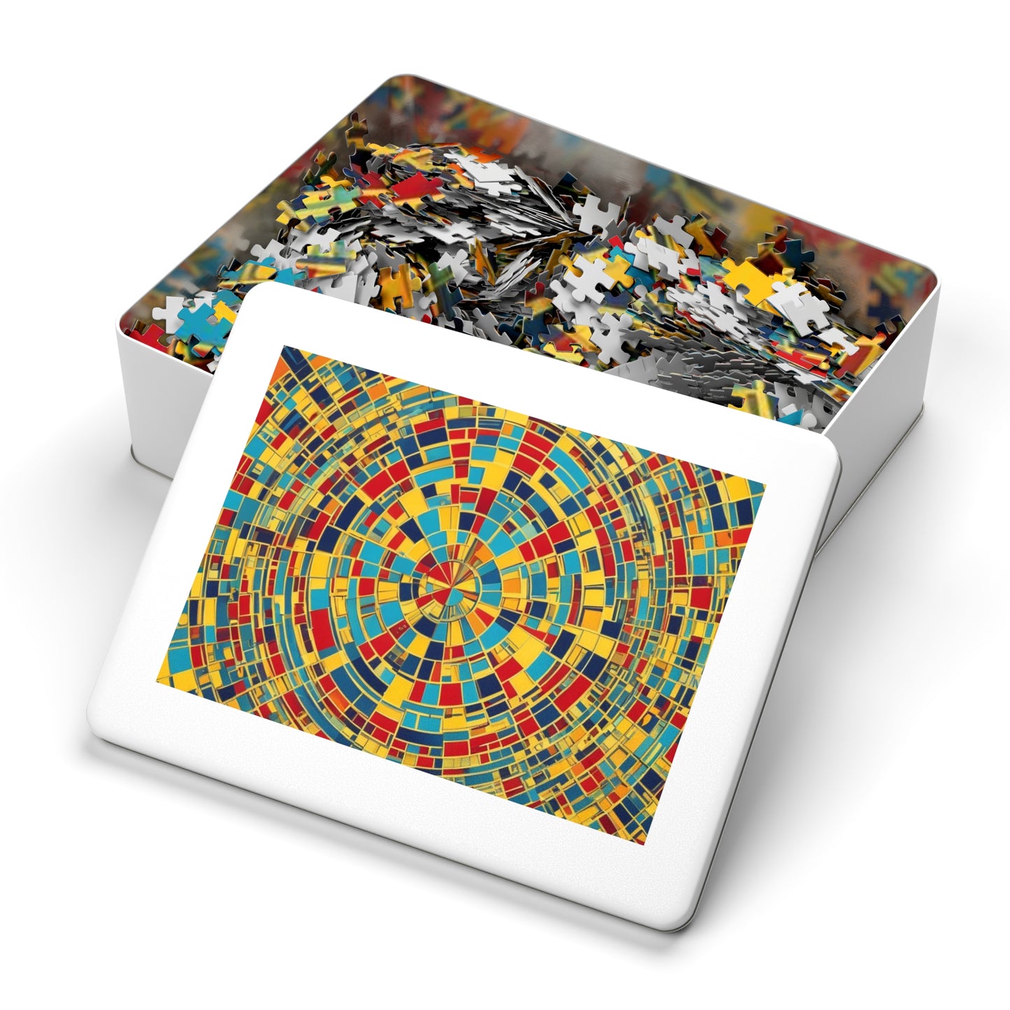 Colorful Abstract Puzzle with Tin various sizes.