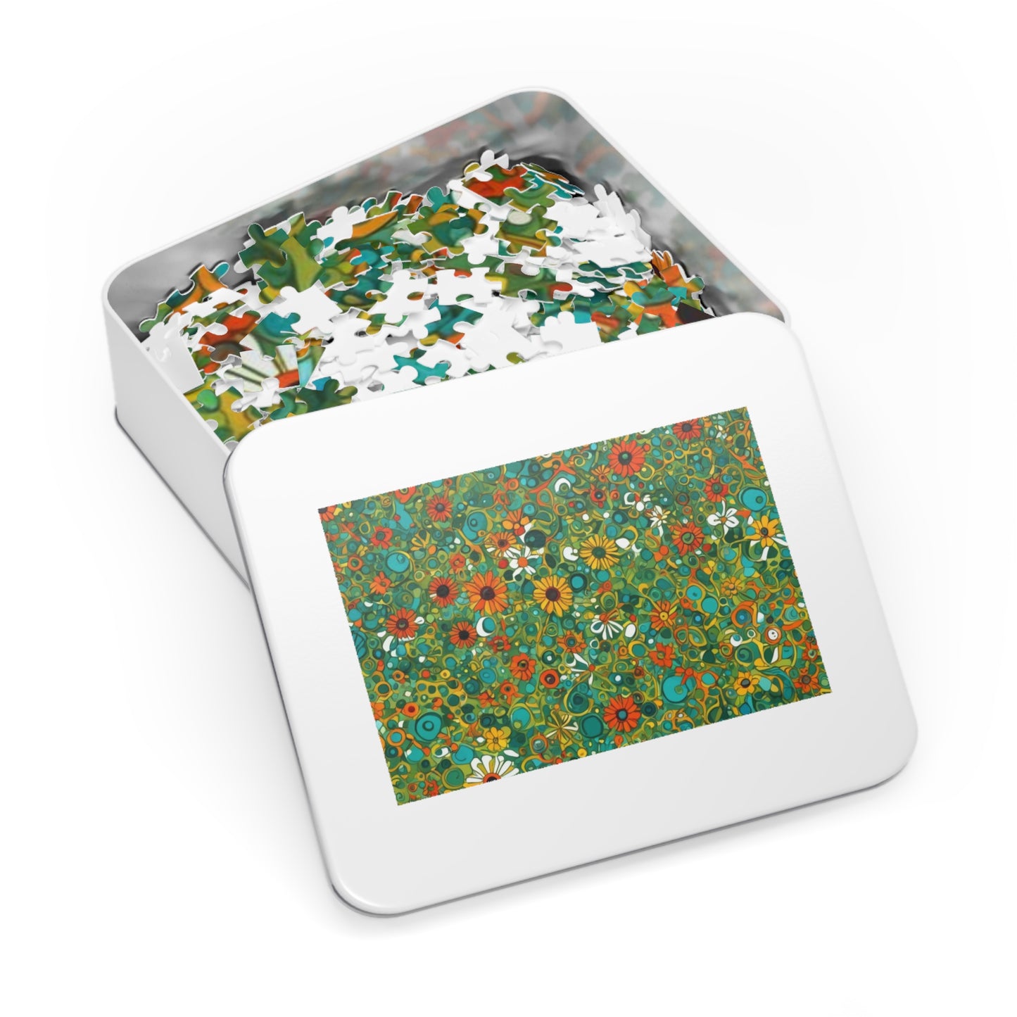 Vibrant Floral Jigsaw Puzzle with Tin