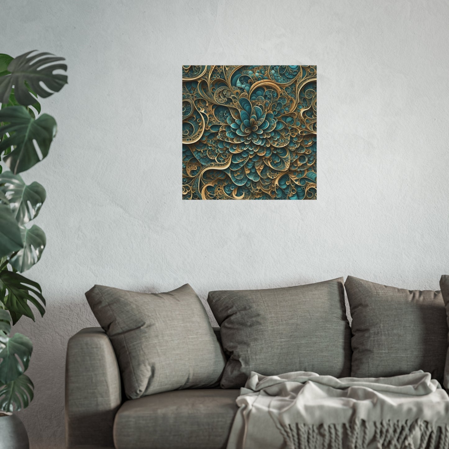 Intricate Floral Fine Art Posters, Wall Decor Art, Home Aesthetic [blue/gold 1]
