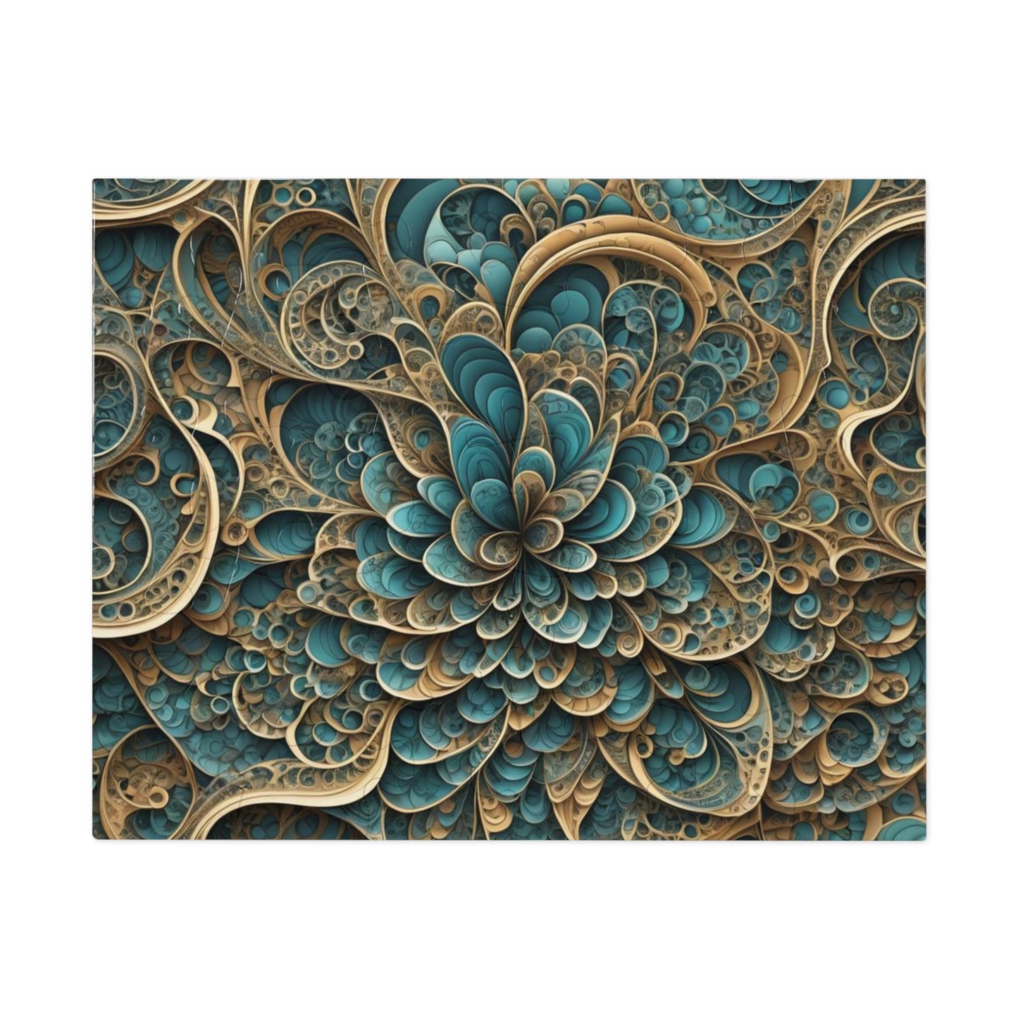 SWIRL BluGold Abstract flower Jigsaw Puzzle with Tin,  30 - 2000 pieces.