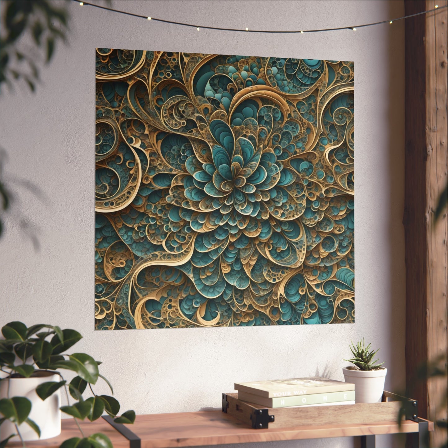 Intricate Floral Fine Art Posters, Wall Decor Art, Home Aesthetic [blue/gold 1]