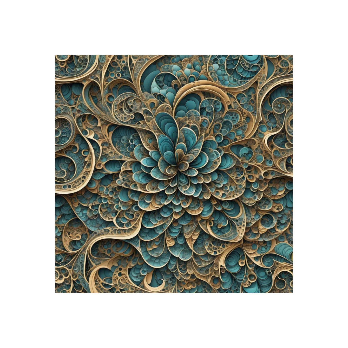 Intricate Floral Fine Art Posters, Wall Decor Art, Home Aesthetic [blue/gold 1]