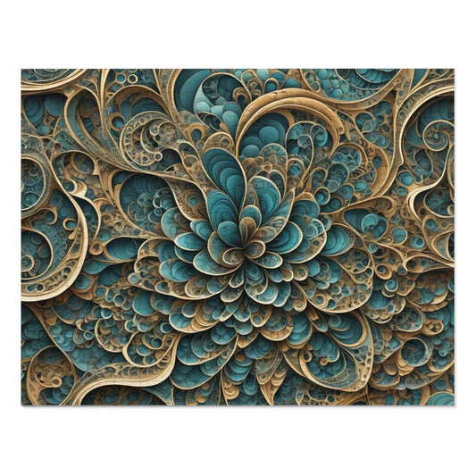 SWIRL BluGold Abstract flower Jigsaw Puzzle with Tin,  30 - 2000 pieces.