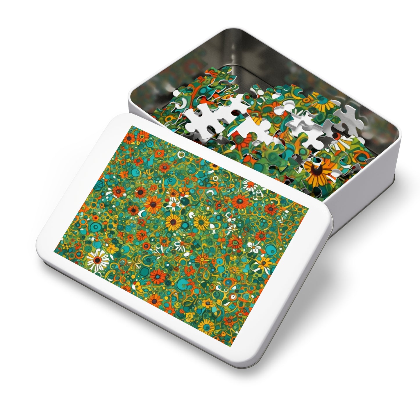 Vibrant Floral Jigsaw Puzzle with Tin