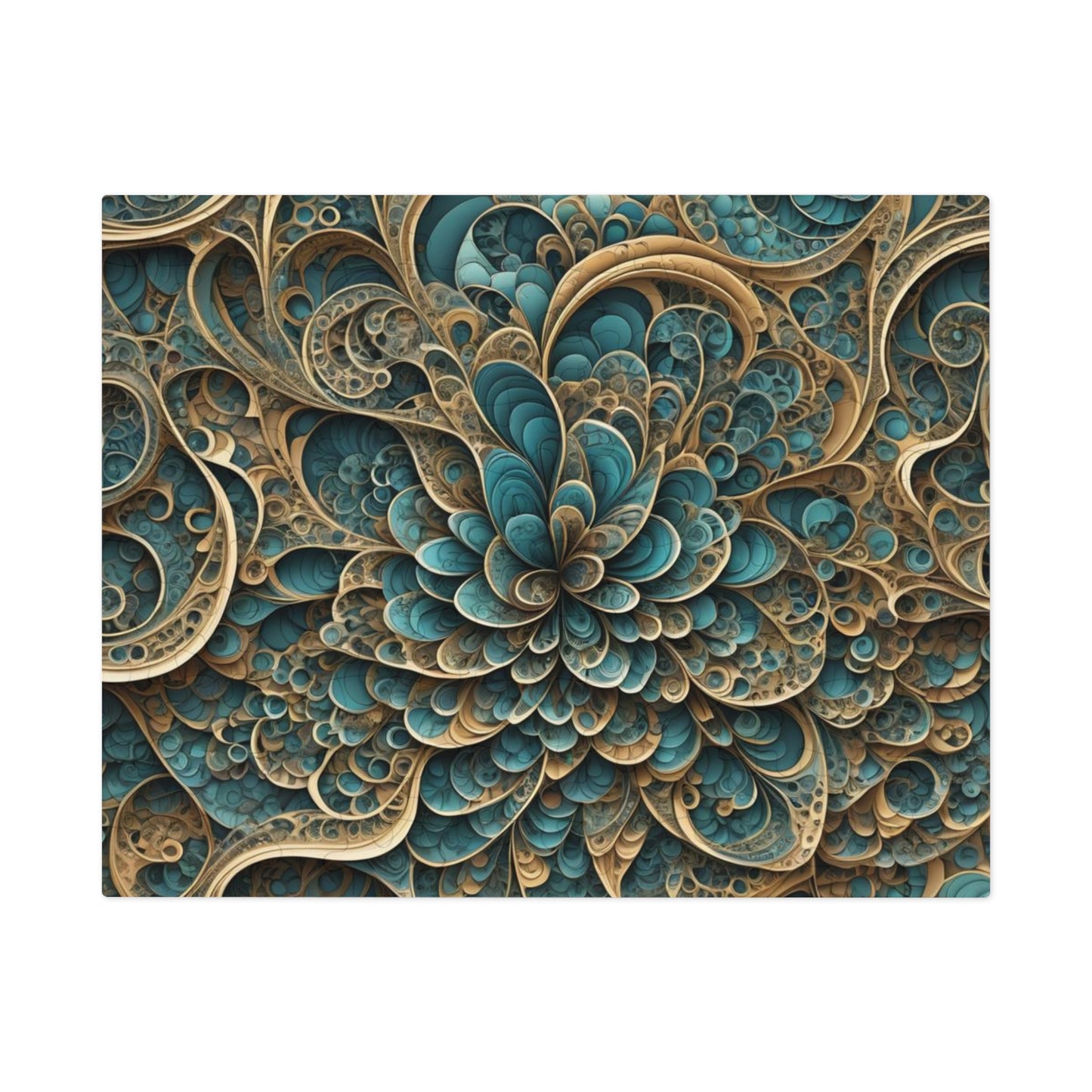 SWIRL BluGold Abstract flower Jigsaw Puzzle with Tin,  30 - 2000 pieces.